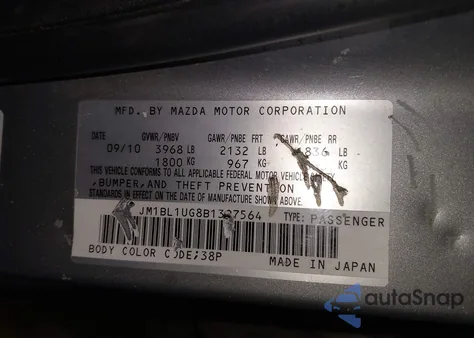 2011 Mazda Mazda3 I Sport from USA, damaged, VIN JM1BL1UG8B1397564